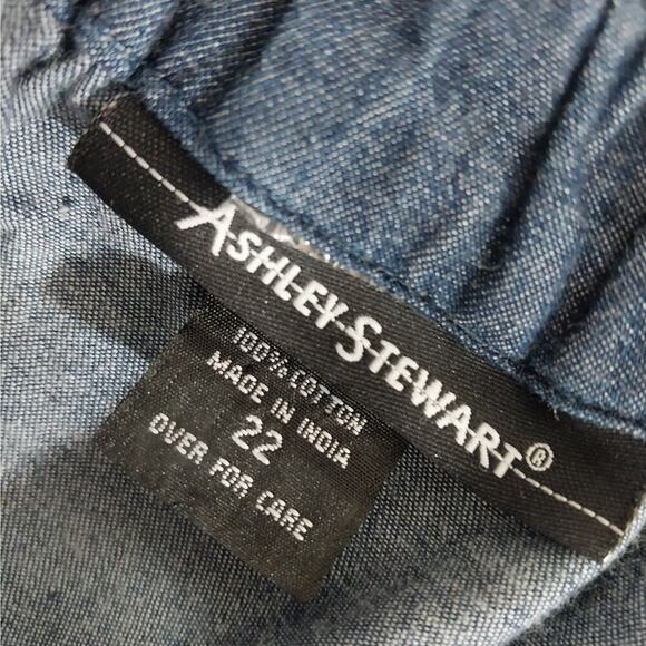 ASHLEY STEWART! BLUE DENIM RUFFLED SHOULDER ONE PIECE JUMPSUIT, ONESIE! SZ 22 - Picture 5 of 10